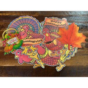 Vintage 1980's Thanksgiving Turkey Window Wall Decor Set Of 7